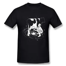 Herr t-shirts milky way cow mejeri design bonde galaxy grafisk mjölkning tshirt man t shirt tröjor t-shirt woman258c