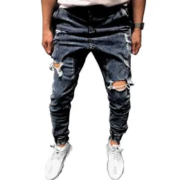 Mens Cool Designer Brand Blue Black Jeans Skinny Ripped Destroyed Stretch Slim Fit Hop Hop Pants With Holes For Men301e