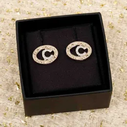 2023 Luxury quality charm oval shape Stud earring with diamond hollow design in 18k gold plated have stamp box PS4595A