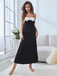 Женская одежда для сна, летняя ночная рубашка без рукавов, черное длинное платье для сна, сексуальная домашняя одежда для отдыха с бантом, ночная рубашка, халат-лежак