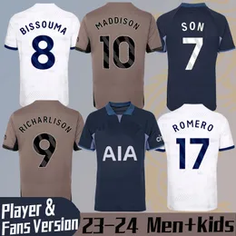 23/24 Son Maddison Soccer Jerseys 2023 Hojbjerg Richarlison Romero Kulusevski Maillots de Foot Shirt Kids Kit Bissouma Dier Phillips Football Player Uniform