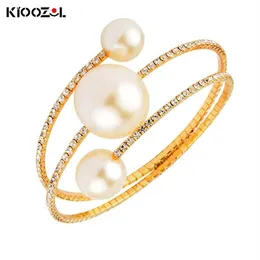 Bangle KIOOZOL Unusual Design Three Layers Large Pearl Bracelet Micro Inlaid CZ Bangles For Women Jewelry Accessories 2021 179 KO4284T