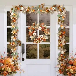 Juldekorationer hösten Garland Autumn Maple Leaf Pumpkin Berry Wreath för Halloween öppen spis bondgård bröllop jul tacksägelse dekoration 231010