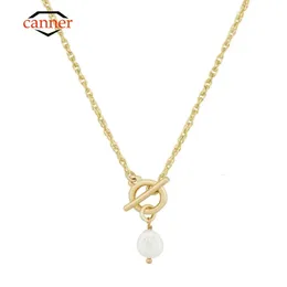 Pendant Necklaces CANNER S925 Sterling Silver Stacked Pearl Pendant Clavicle Necklace Chain for Women Fine Jewelry Gift Gold Color Choker Collar 231010