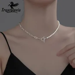 Pendanthalsband Trustdavis Luxury 925 Sterling Silver Fashion Freshwater Pearl Chian Clavicle Necklace For Women Valentine's Day Jewelry DA2321 23101010