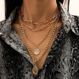 Chokers Lacteo Vintage Carved Coin Virgin Mary Statue Pendant Necklace For Women 2021 Fashion Trendy Multi Layered Metal Chain257r