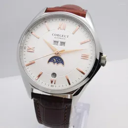 Wristwatches 40mm Black/White Dial Date Week Phase Automatic Men's Watch