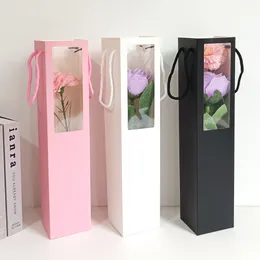 Bolsas de regalo con ventana transparente, bolso de mano con ramo de flores, bolsas con asas para boda para invitados, caja de dulces creativa, suministros para fiesta LX6152