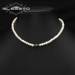 펜던트 목걸이 Glseevo Green Jade Natural Freshwater Pearls 여성을위한 긴 목걸이 유럽 스타일 레트로 클래식 고급 보석 친구 선물 231010