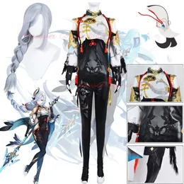 Genshin Impact Shenhe Cosplay Costume Central Cut-Out Design Shenhe Cosplay Wig Heat Mistent Shen Han Jumpsuit Cosplaycosplay