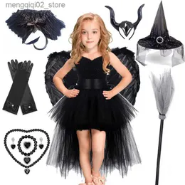 Tema kostym halloween häxa prinsessan klänning födelsedag fest cosplay ängel jumpsuit barn mesh tutu rosa spets sling vampyr kommer för tjej Q240307