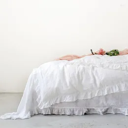 Yatak setleri Fermuarlı yumuşak nefes alabilen beyaz 1 yorgan fırfırlı düz sac ve yastık kılıfları ile saf keten yorgan kapağı seti