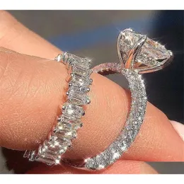Pierścionki ślubne koktajl luksusowa biżuteria pierścienie 925 Sterling Sier Princess Cut White Topaz Moissanite Diamond Party Women B Wedding B Dhduf