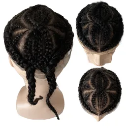 Top Quality Brazilian Virgin Human Hair Replacement Double 8 Corn Braids Toupee 8x10 Full Lace Topper for Black Woman