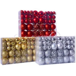 クリスマスデコレーション100pcsクリスマスボールギフトボックス3-6cmクリスマスのためのボール装飾装飾ホリデーパーティーのための複数の色のハンギングボール231009