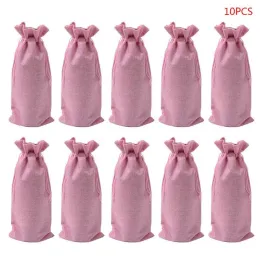 10pcs Rustic Linen Drawstring Champagne Red Wine Bottle Bag Gift Packaging Wrap Simple