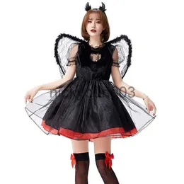 Costume a tema Halloween Fallen Black White Angels Costume cosplay con ali Gonna Demone Ruolo Evil Devil Costume cosplay di Halloween x1010