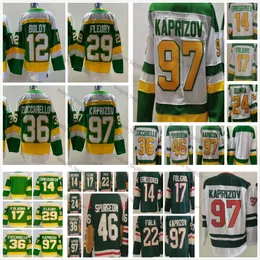 97 Kirill Kaprizov Hockey Jerseys 36 Mats Zuccarello 46 Jared Spurgeon 29 Marc-Andre Fleury 17 Marcus Foligno 14 Joel Eriksson Ek 12 Matthew Bolddy 2023 Resever Retro