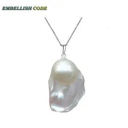 Pendant Necklaces Bigger Than 30mm Upside Down Huge Baroque Pearl Pendant Necklace Nucleated Flameball Shape White Box Chain Simple Style Rare 231010