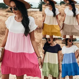 Partykleider Deenor Sommer Frauen Kleid Rundhals Farbblock Casual Urlaub Stil Chiffon Kleidung für 2023