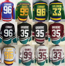 Retro Hockey Vintage 99 Adam Banks Jersey CCM Classic 35 Giguere 33 Greg Goldberg 96 Charlie Conway Retire 1993 The Mighty All Stitched Cotton Cotton