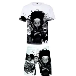 メンズトラックスーツThe Boondocks Tシャツ3Dトラックスーツ女性2ピースセットTシャツショーツハラジュクカジュアルストリートウェアパントUnisex2460