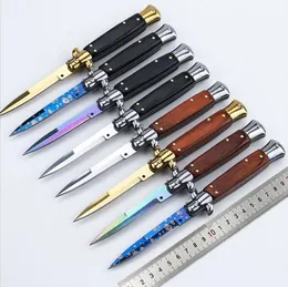 9 Inch ACK Italian mafia Automatic knife AUTO Tactical Hunting knife Folding 58HRC Satin Single Blade wooden Handle EDC Hunting Pocket knives Tool