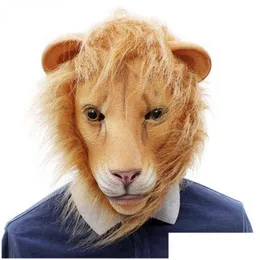 Party Masks Latex Lion Mask Fl Face Animal Masks Halloween Masquerade Birthday Party Cosplay L220711 Home Garden Festive Party Supplie Dhstu