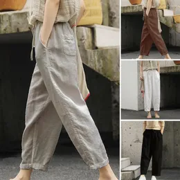 Calças femininas no verão algodão mulheres tamanho grande cor sólida harem cintura elástica solta casual sweatpants roupas