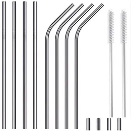 Drinking Straws Stainless Steel Drinking Sts Reusable Straight And Bend Metal Extra Long St Cleaning Brush For Coffee Juice Home Garde Dhzk2