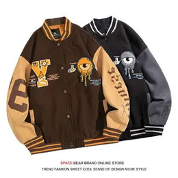 Mens Jackets Men Embroidered Varsity Jacket Hip Hop Loose Woman Pu Leather Sleeve Baseball Coats Fall Couple Patch Retro Brown Bomber 230810