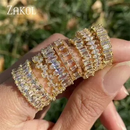 Solitärring ZAKOL Oval Gold Farbe Ringe für Frauen Mode Geometrie Zirkonia Finger Hochzeit Party Schmuck 231009