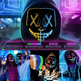 Kostymtillbehör Ny design Halloween Neon LED -mask Masquerade Carnival Party Luminous Mask with Glow Gloves The Dark Horror Cosplay Come Propl231010