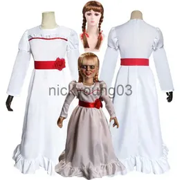 Tema kostym halloween film cosplay kostym anabelle klänning fest cosplay kostym kvinnor flickor ond halloween skräck skrämmande vit klänning x1010