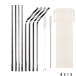 Drinking Straws 6X266Mm Stainless Steel Drinking Sts Reusable Colorf Metal St Cleaning Brush For Party Wedding Bar Home Garden Kitchen Dhj3Y