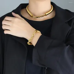 Set di orecchini e collana USENSET Bracciale impermeabile placcato PVD per gioielli in acciaio inossidabile elastico color oro argento da 12 mm