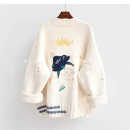 Azyt Women الخريف الشتاء Cardigan Cartoon Cartoon Eversize Sweater Coat Harajuku فضفاضة أنيقة V.