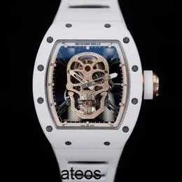 Luxuriöse mechanische Uhr Richardmill Andere Uhren Sport Richardmill RM5201 Skeleton Head Weiße Keramik Manuelle mechanische Vollhohlbewegung Herrenuhr HB12