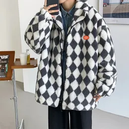 Giubbotti da uomo invernali colletto alla coreana in pile soffice giacca paio cappotto streetwear pelliccia di agnello finta calda moda scozzese colore a contrasto 231009