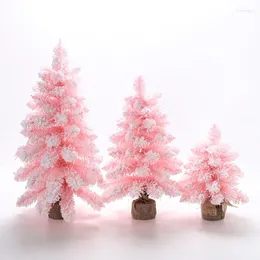 Dekoracje świąteczne sztuczne drzewo 60 cm różowy pulpit Flocking Xmas Pine z lekką dekoracją 2023 Ozdoby okienne Prezent
