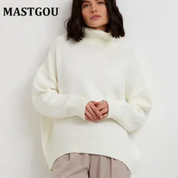 Kvinnors tröjor mastgou överdimensionerade kvinnor turtleneck tröja lös stickad kvinna tröjor topp chic modedesigner pull femme outfit