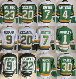 Retro Hokey Vintage 7 Neal Broten Jersey CCM Klasik 23 Brian Bellow 4 Craig Hartsburg 20 Dino Ciccarelli 1 Gump Worsley 11 JP Parise 30 Jon Casey 9 Mike Modano Emekli