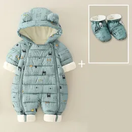 Down Coat Born Baby Jumpsuit Hooded Plus Velvet Warm Winter Wear Baby Boys Snowsuit Toddler Snow Suit Girl Cotton Overalls Rompers 231010