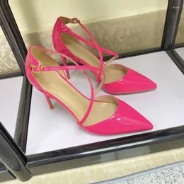 Scarpe eleganti Vinapobo da donna 12 cm rosa rossa punta a punta cinturino alla caviglia tacchi alti pompe a blocchi croce festa ballo di fine anno signora matrimonio