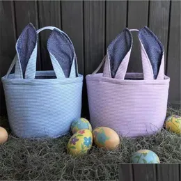 Bomboniera Borsa di Pasqua Bomboniera Striscia Coniglietto Cestino Coniglio di cartone animato Orecchie lunghe Secchio Seersucker Uova di Pasqua Borse Regalo per bambini Festa Fy4480 B Dh3Pe