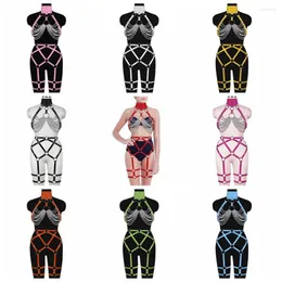 Cintos Harajuku Sexy Lingerie Set 2 Pc Couro Harness Belt Metal Chain Acessórios Mulheres Punk Goth Dance Rave Traje Ligas