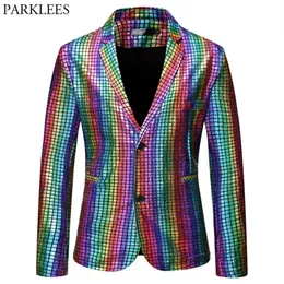 Stylowa tancerz mącznia Kurtka Blazer Gold Silver Rainbow Plaid Ceary Blazer Male Disco Festival Carnaval Party Prom Costume 2258F