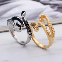 Cluster Ringe S Gold Edelstahl Titan Gothic Tiefsee Tintenfisch Oktopus Tentakel Ring für Männer Frauen2649