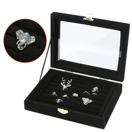 Jocestyle nova caixa de jóias de veludo jóias organizador display armazenamento capa vidro titular rack para anel brinco c19021601284e