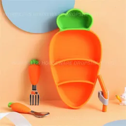 Dinnerware Sets Childrens Dinner Plate Heat Insulation Save Space Convenient Household Accessories Stainless Steel Spoon Fork Carrot Edge